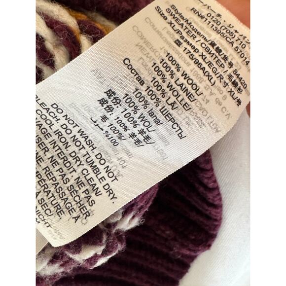 ✨ Tory Burch 100% Wool Fair Isle Sweater – Burgundy/Cream/Mustard – Size XL ✨ - Picture 12 of 12